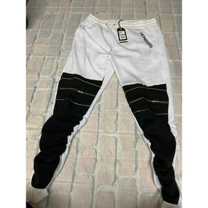 MCMXXXIII‎ Mens White Black Gold Zip Track Pants Joggers Athletic Size 2XL